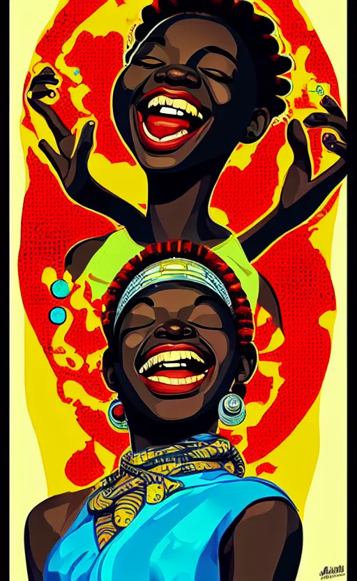 Prompt: mama africa laugh at her child!!! pop art, pixel, bioshock, gta chinatown, artgerm, richard hamilton, mimmo rottela, julian opie, aya takano, avoid object duplicate!!!