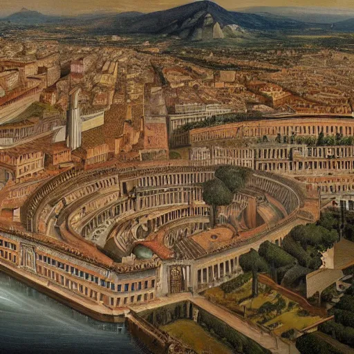 Image similar to highly detailed painting of the inner city of rome during 2 2 0 bc, 4 k resolution, by jaquis luis david, visible paint layers, renaissance.