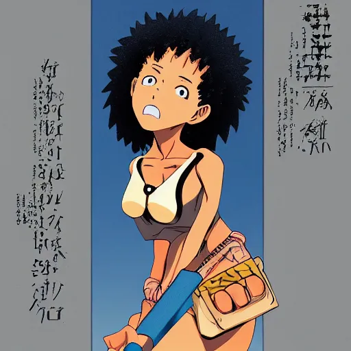 Prompt: a full lenght illustration of a light - skinned african - american woman character in nartuo. illustrated in the style of masashi kishimoto.
