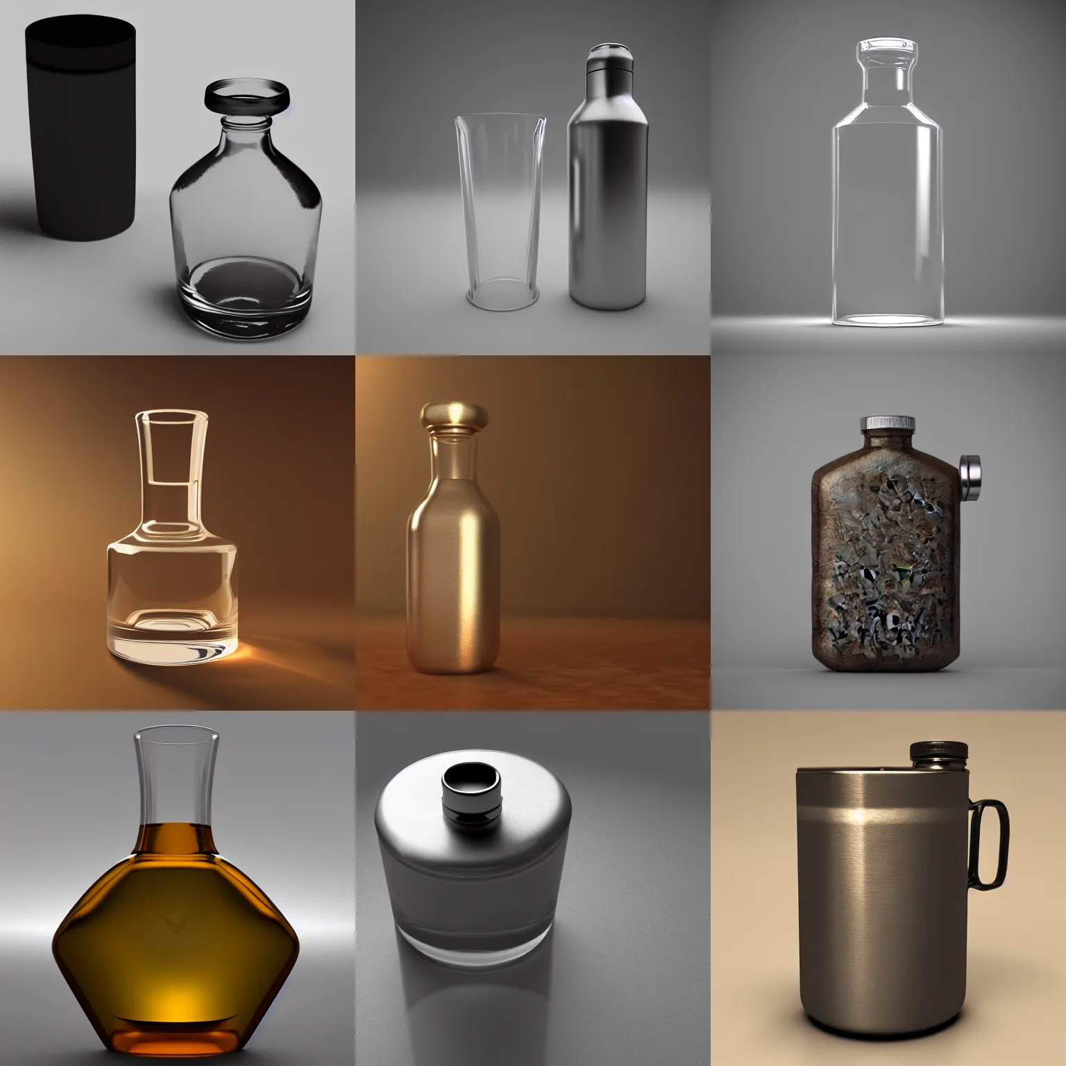 Prompt: spirit potion glass flask, octane render, 8k