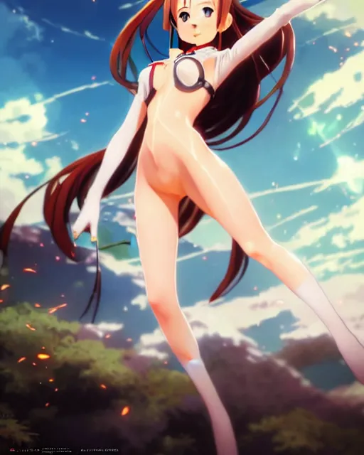 Prompt: very beautiful photo of asuna from sao, asuna by a - 1 pictures, by greg rutkowski, gil elvgren, enoch bolles, glossy skin, pearlescent, anime, maxim magazine, vert coherent