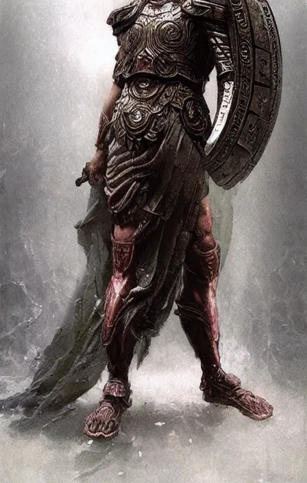 Prompt: zeus god, wearing thunder armor, greek ornamented armor, beksinski, ruan jia, weta workshop concept art