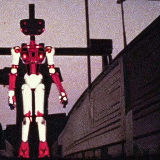 Image similar to movie still of robot evangelion, cinematic composition, cinematic light, criterion collection, by wes craven