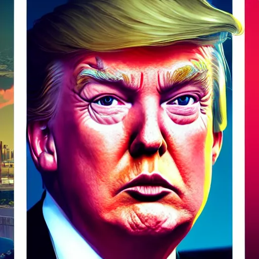 Image similar to highly detailed portrait, donald trump, in gta v, stephen bliss, unreal engine, fantasy art by greg rutkowski, loish, rhads, ferdinand knab, makoto shinkai and lois van baarle, ilya kuvshinov, rossdraws, tom bagshaw, global illumination, radiant light, detailed and intricate environment