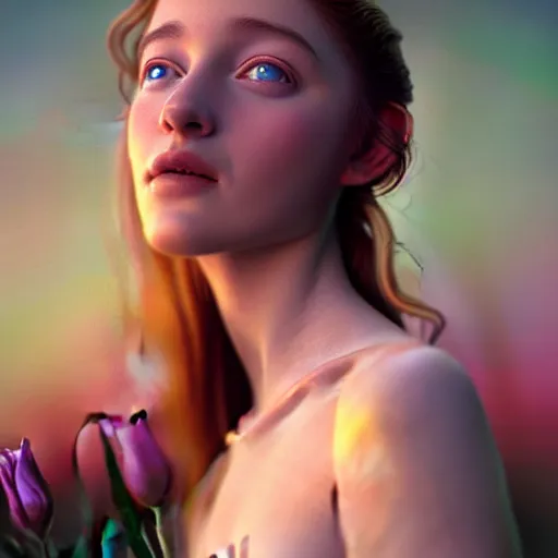 Image similar to photographic portrait of a stunningly beautiful renaissance female in soft dreamy light at sunset, field of fireweed, contemporary fashion shoot, by edward robert hughes, annie leibovitz and steve mccurry, david lazar, jimmy nelsson, breathtaking, 8 k resolution, extremely detailed, beautiful, establishing shot, artistic, hyperrealistic, beautiful face, octane render