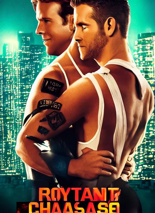 Image similar to poster for a romantic movie featuring ryan reynolds as sgt chase meeting the love of his life tiffany in prison, cyberpunk setting, 4 k resolution, on on imax