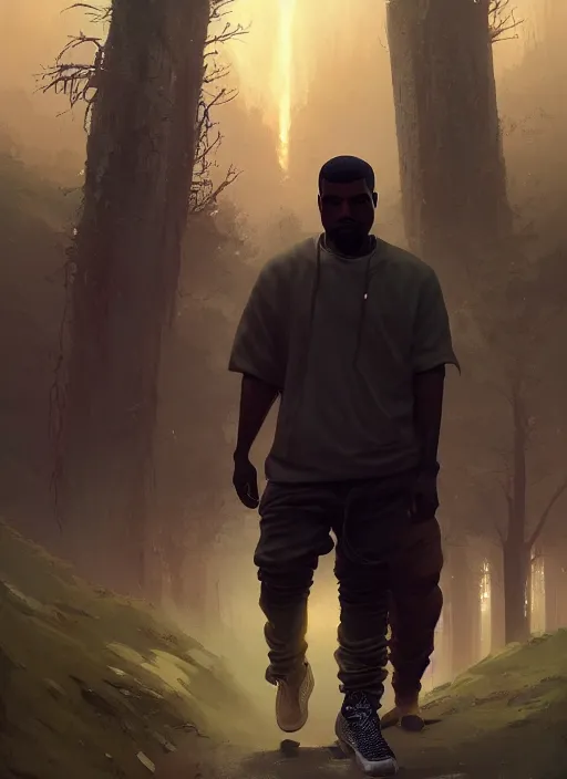 Image similar to highly detailed portrait kanye west walking towards the camera gta v stephen bliss unreal engine fantasy art by greg rutkowski loish rhads ferdinand knab makoto shinkai lois van baarle ilya kuvshinov rossdraws tom bagshaw global illumination radiant light detailed intricate environment