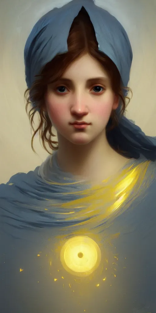 Image similar to highly detailed portrait of a semicircular bounded space surrounded by golden and blue magic powder, ultra wide angle, finer details : 3, by ian fisher and greg rutkowski - adolphe bouguereau trending on artstation, concept art, smooth, sharp focus, illustration.