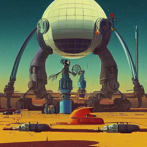 Prompt: retro sci-fi by moebius and Simon Stålenhag