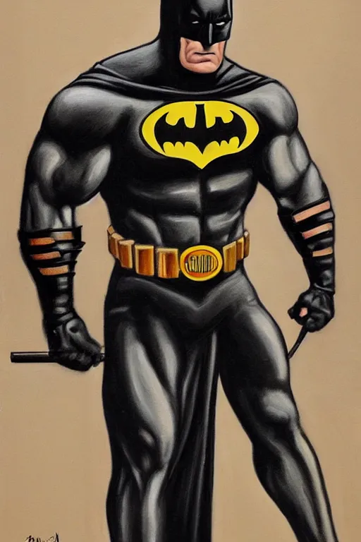 Image similar to A portrait painting of the muscular batman