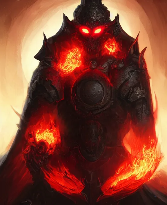 Image similar to a detailed portrait of a menacing armoured dark lord with glowing red eyes and a crown of fire by Tyler Edlin and Moebius, 4k resolution, photorealistic