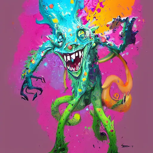 Image similar to colorful illustration of monster, splatters, by zac retz and junji ito