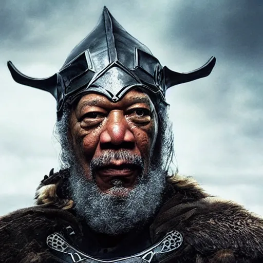 Prompt: morgan freeman in a dark viking hood playing odin all father from the thor movie, highly detailed, cinematic shot, cinematic lighting, 8 k, exquisit facial detail