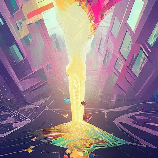 Prompt: exploding dreams by petros afshar, concept art by zhengyi wang, thomas scholes