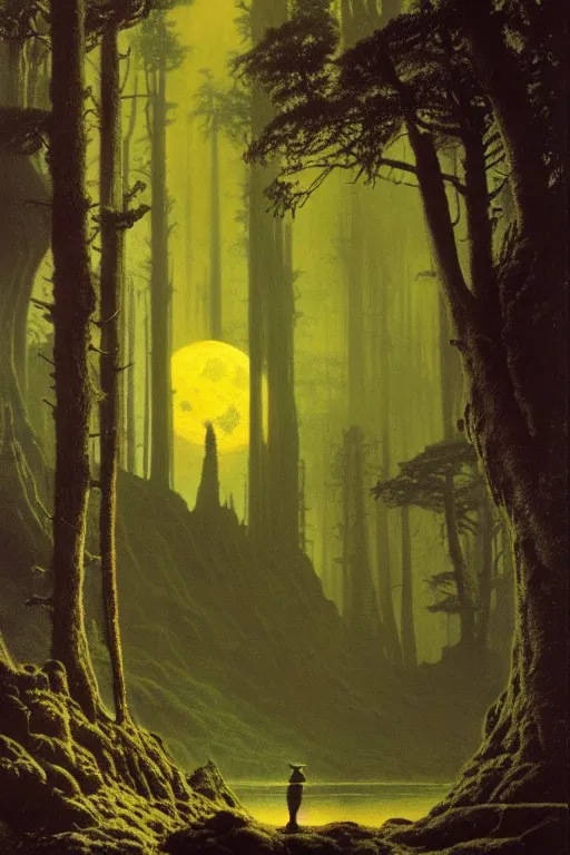 Image similar to emissary the forest moon home of the furry ewoks ( designated : ix 3 2 4 4 - a ) by arthur haas and bruce pennington and john schoenherr, cinematic matte painting, 8 k, dark color palate