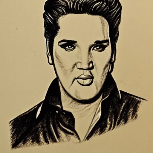 Image similar to a pencil sketch of Elvis drawn by Robert Crumb