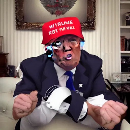 Image similar to donald trump dressed as a pc gamer very kawaii