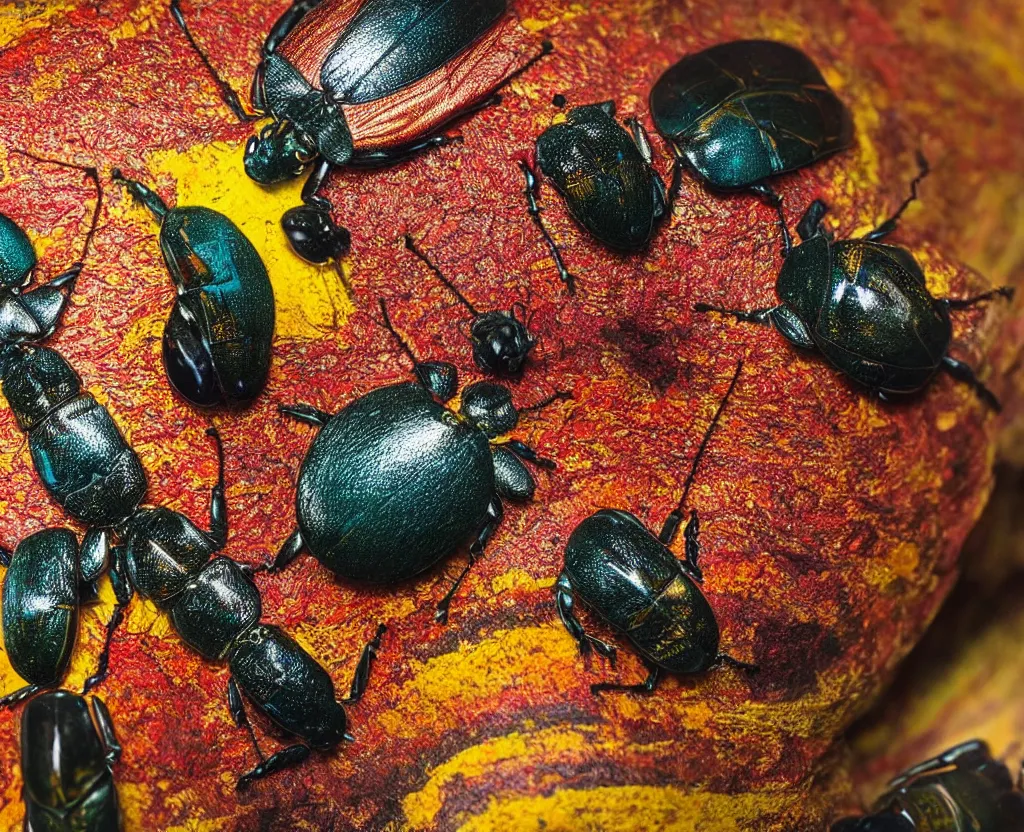 Prompt: a closeup of a beautiful colorful beetle coleoptera. high quality national geographic ( ( by clemens ascher, gustave boulanger, joaquin sorolla ) )