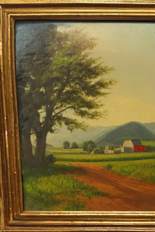 Image similar to vintage oil painting of a farm landscape