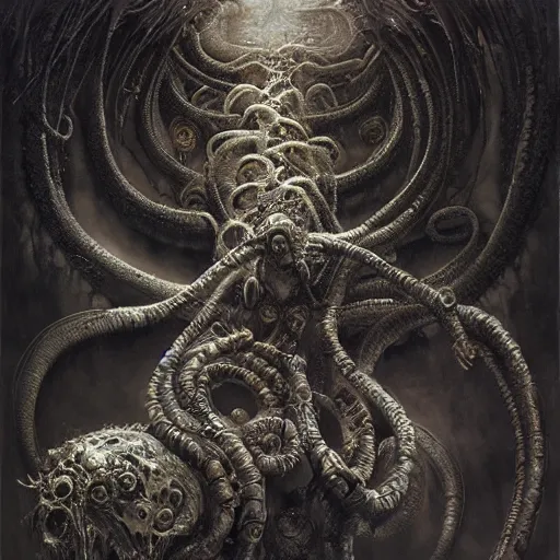 Image similar to biomechanical medusa by gustave dore and gustave moreau and beksinski and giger and craig mullins and jeremy mann