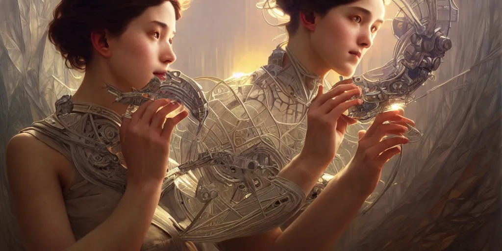 Image similar to orthogonal view of a time - traveler, folding - space, ultra - realistic, concept art, intricate details, eerie!, highly detailed, photorealistic, octane render, 8 k, unreal engine. art by artgerm and greg rutkowski and alphonse mucha