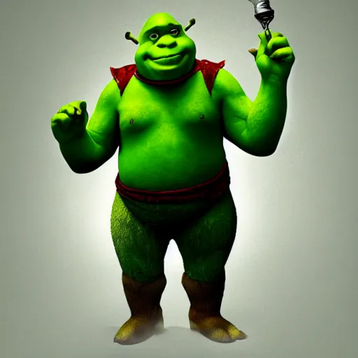 Prompt: shrek as the villain in horror movie, still, photorealism, mist, fog, award wnning lighting photograph