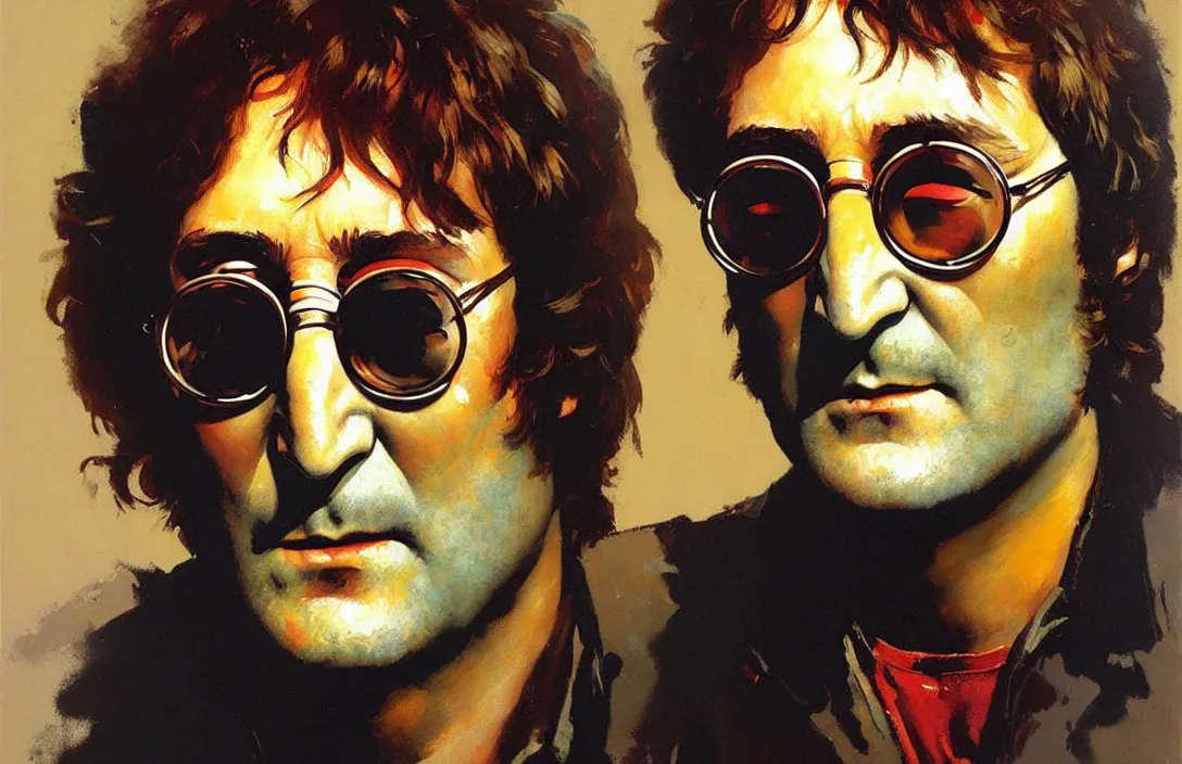 Image similar to portrait of john lennon!!!!!!!!!!!!!!!!!!!!!!!!!!!, detailed face, detailed painting,, epic lighting, by ilya repin, phil hale and kent williams