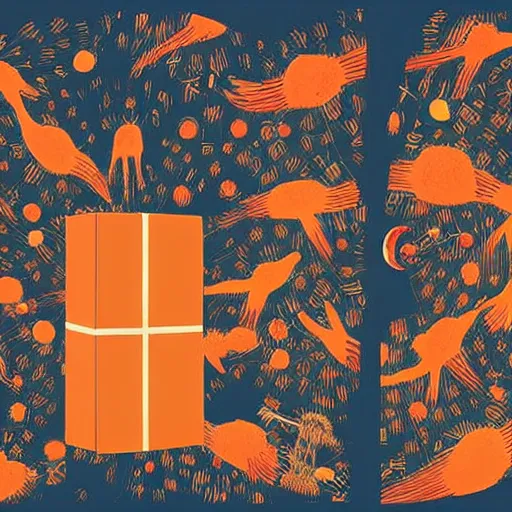 Image similar to feeling of infinite and repition with a box inside gift box which is inside another gift box with another box inside like matriochkas, illustration by victo ngai