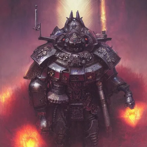 Image similar to warhammer 4 0 k god emperor armor, anthropomorphic shiba inu face visible, stuning 3 d render, masterpiece, glowing black aura, foggy dark, by donato giancola and greg rutkowski and wayne barlow and zdzisław beksinski, realistic face