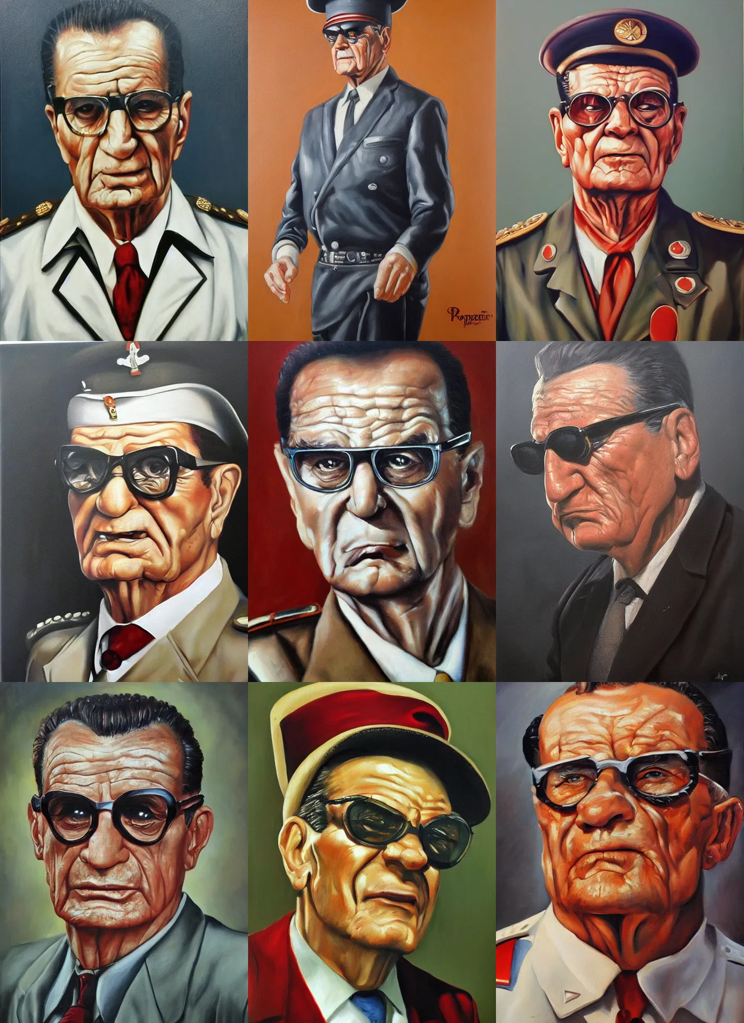 Prompt: portrait of popeye as josip broz tito, realistic oil painting, detailed, high quality