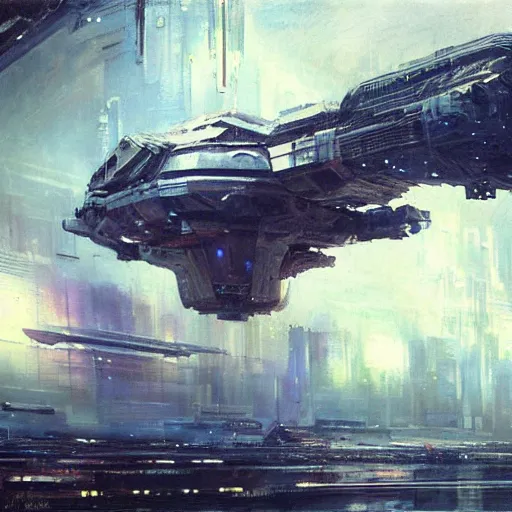 Prompt: megastructure in space, highly detailed painting by jeremy mann, 1 9 7 0 s scifi art style