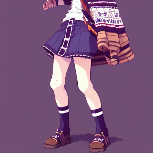 Image similar to a beautiful! boyish! natalie portman model, wearing catholic school girl outfit with mayan pattern and native style, jrpg aztec street fashion, gapmoe yandere grimdark, trending on pixiv fanbox, painted by greg rutkowski makoto shinkai takashi takeuchi studio ghibli, akihiko yoshida