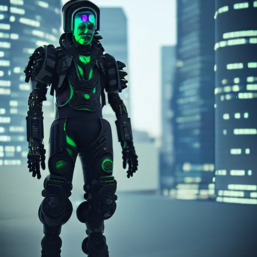 Image similar to a realistic cyberpunk man wearing futuristic armor, photorealistic, octane render,