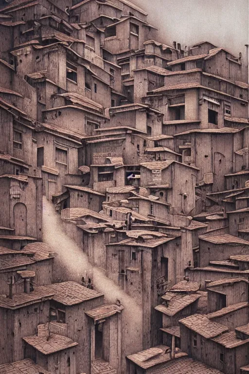 Image similar to favelas in rio, by zdzisław beksinski