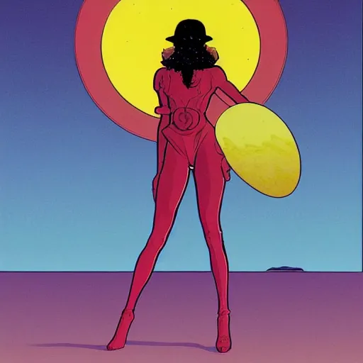 Image similar to cindy crawford retro minimalist portrait moebius starwatcher comic by jean giraud, 8 k