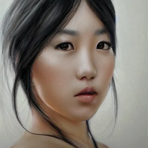 Prompt: a beautiful detailled realistic portrait of a young asian women with a beautiful face, trending on art station