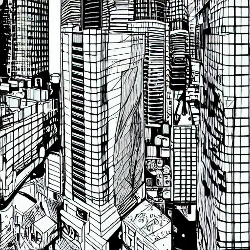 Prompt: decrepit brutalist cityscape vector line art in the style of “ geoff darrow ” black and white 1 6 : 1