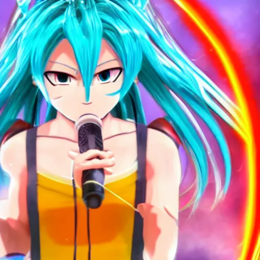 Image similar to Hatsune Miku going super Saiyan