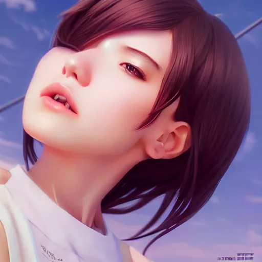 Image similar to point of view of a cute girl by artgerm, kissing you by ilya kuvshinov, point of view, rtx reflections, octane render 1 2 8 k, extreme high intricate details by wlop, digital anime art by ross tran, composition by tom bagshaw, lighting by wlop