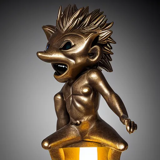 Prompt: sardinia nuragic civilization bronze statuette of sonic the hedgehog displayed in a museum, studio lighting, DSLR, high resolution