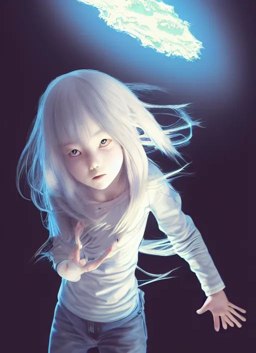 Prompt: girl student bored while with a friendly ghost, illustrated on transparent glass by katsuhiro otomo, yoshitaka amano, and artgerm. 3 d shadowing effect, concept art, 8 k resolution.