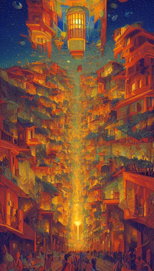 Image similar to The land of luminous lanterns, italian futurism, Dan Mumford, da vinci, Josan Gonzalez