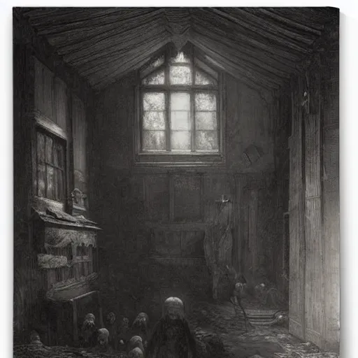 Image similar to a haunted attic by Gustave Doré Greg Rutkowski