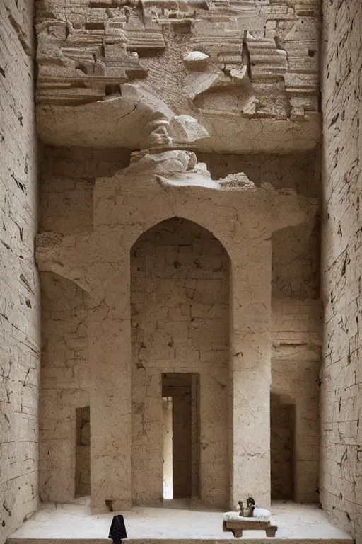 Prompt: a doorway in a stone building with a light coming through it, a marble sculpture by matthias jung, ahmed karahisari and daniel merriam, dartksynth egyptian art, featured on pinterest, gothic art, marble sculpture, reimagined by industrial light and magic, intricate