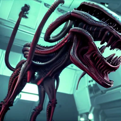 Image similar to Alien Isolation VR mod, horrifying xenomorph jumpscare RTX 4K