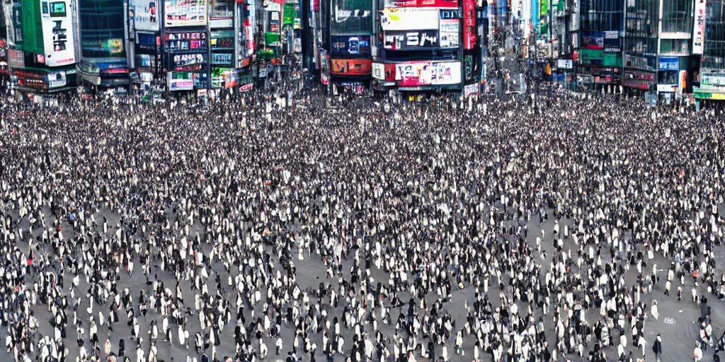 Prompt: shibuya crossing where all the people are chess pieces,