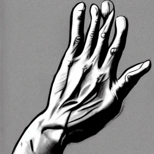 Image similar to hyper realistic drawing of a normal human hand, five fingers, normal, anatomical correct