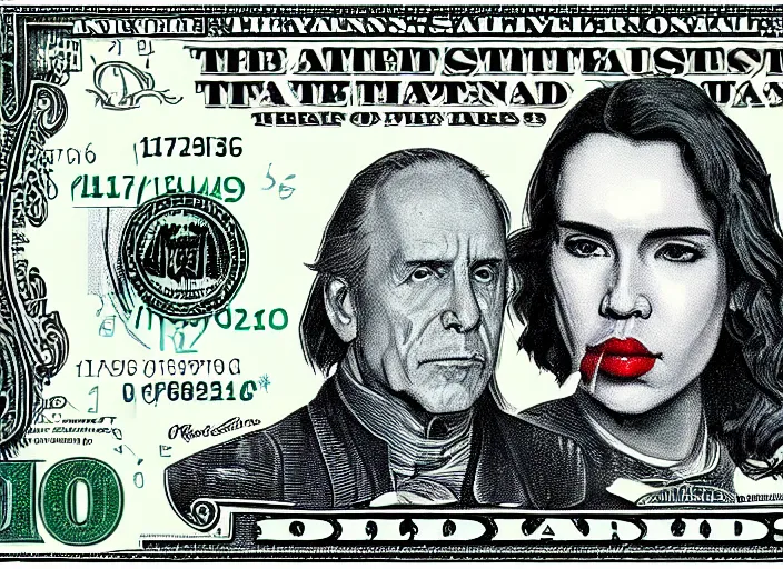 Image similar to reylo kiss dollar bill