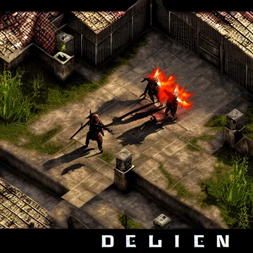 Image similar to diablo 2, world war 2, ps 5 screenshot, isometric view, third person gameplay, 3 d render, cryengine, highly detailed