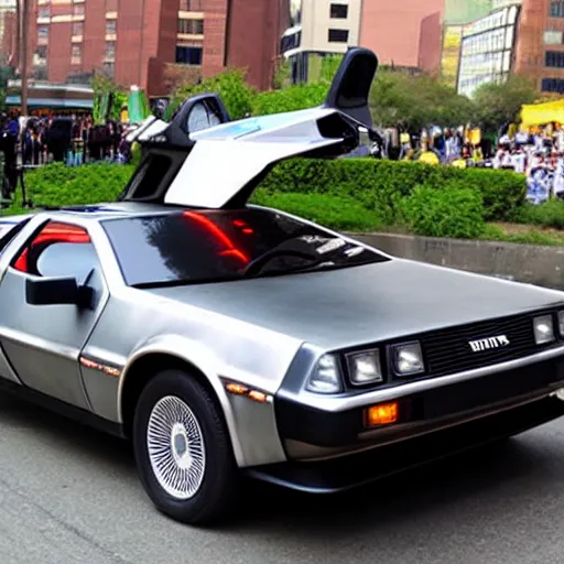 Prompt: delorean as a parade float